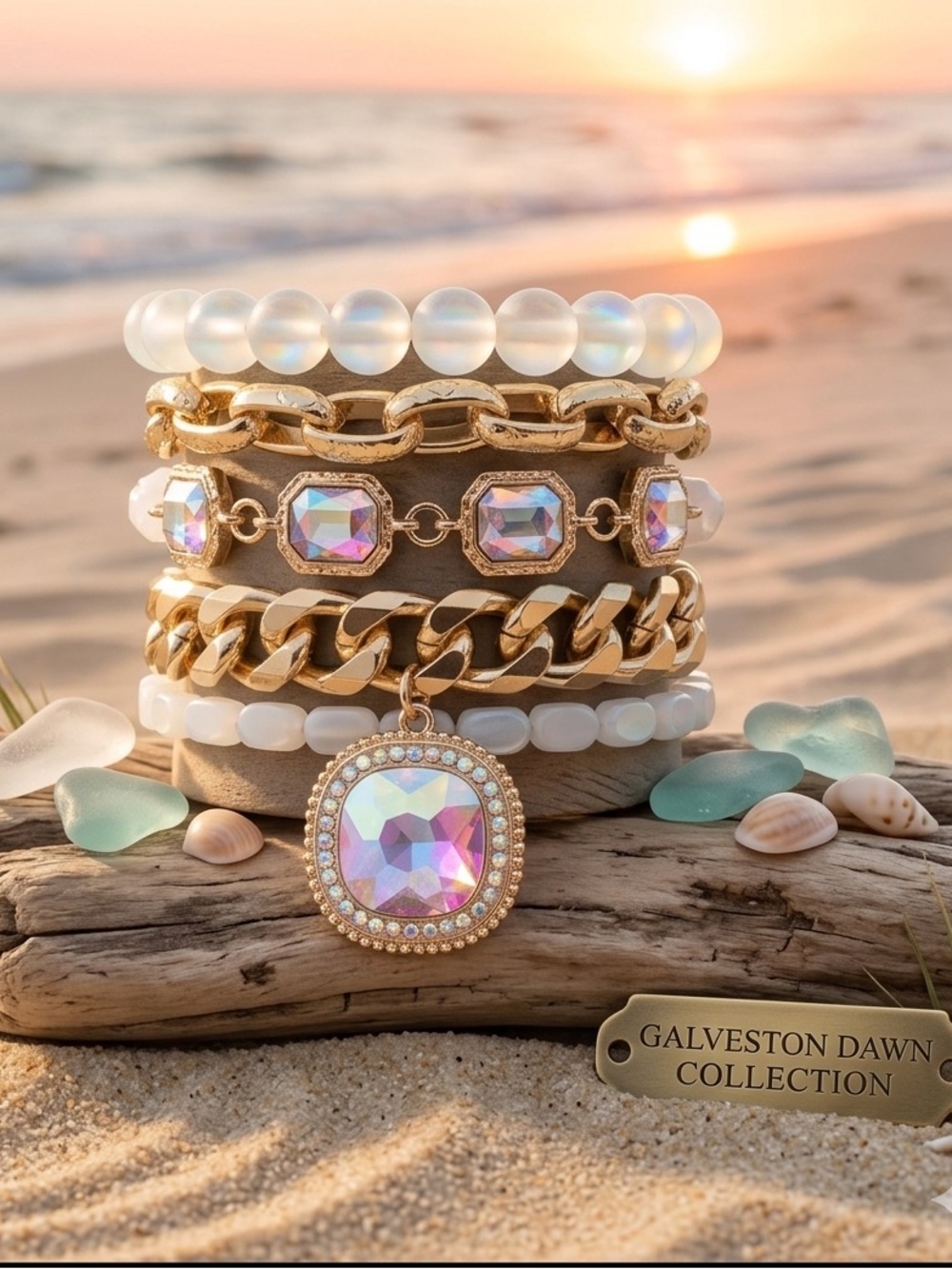 Crystal Stacked Bracelets - White